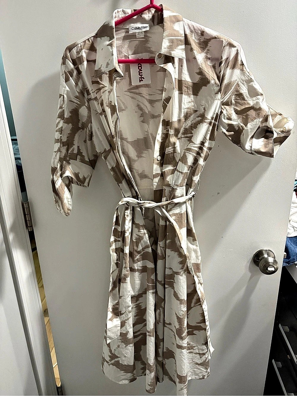 Calvin Klein Abstract Print Tie Waist Midi Dress Size 2 Like New